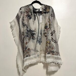 Simply Noelle Sheer Cream Lace Trim Accent Palm Tree Cardigan